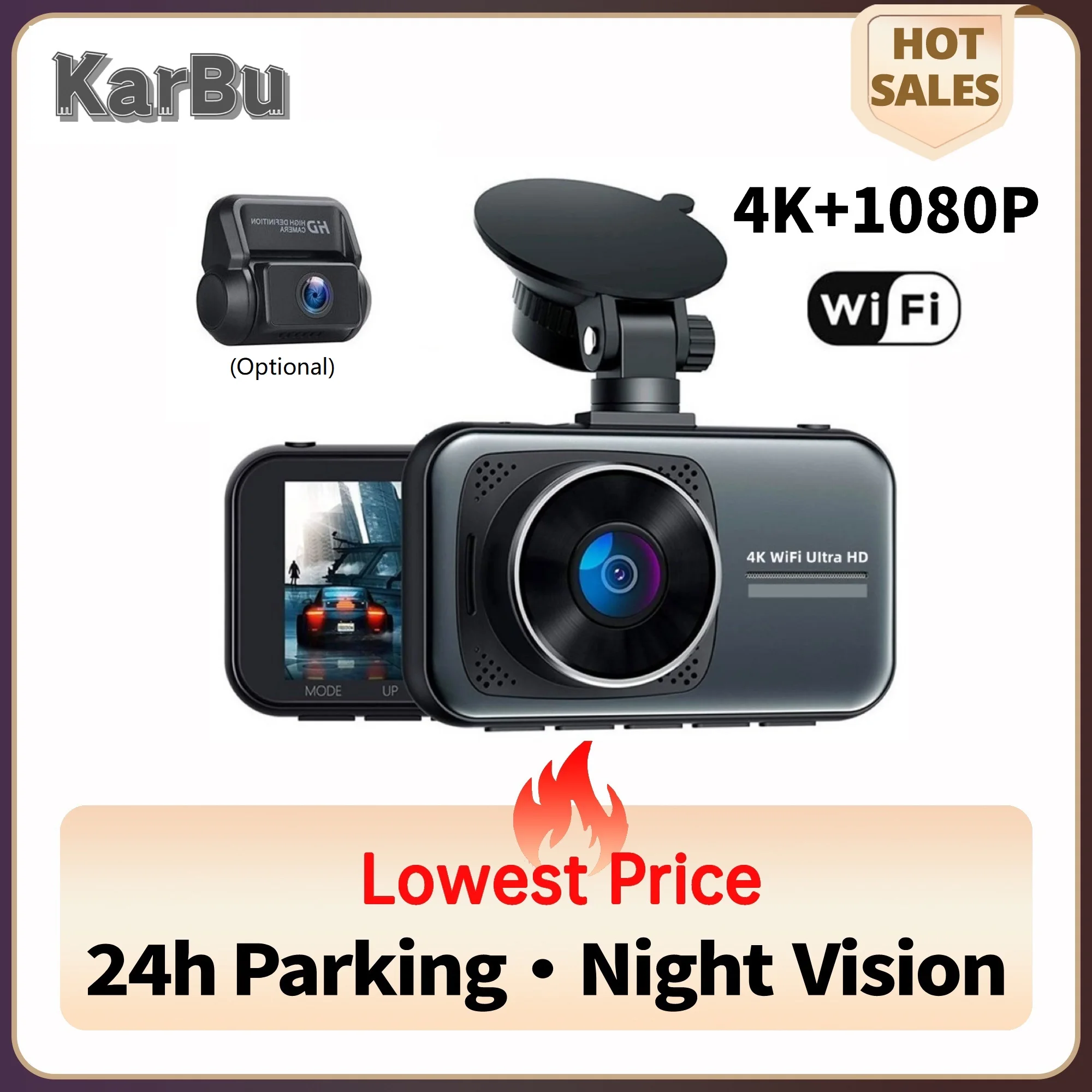 Dash Cam 4K Telecamera Wifi Anteriore E Posteriore Per Auto Dvr Visione Notturna Dashcam 24H Monitor Di Parcheggio Dual Dvrs Rejestrator Samochodowy
