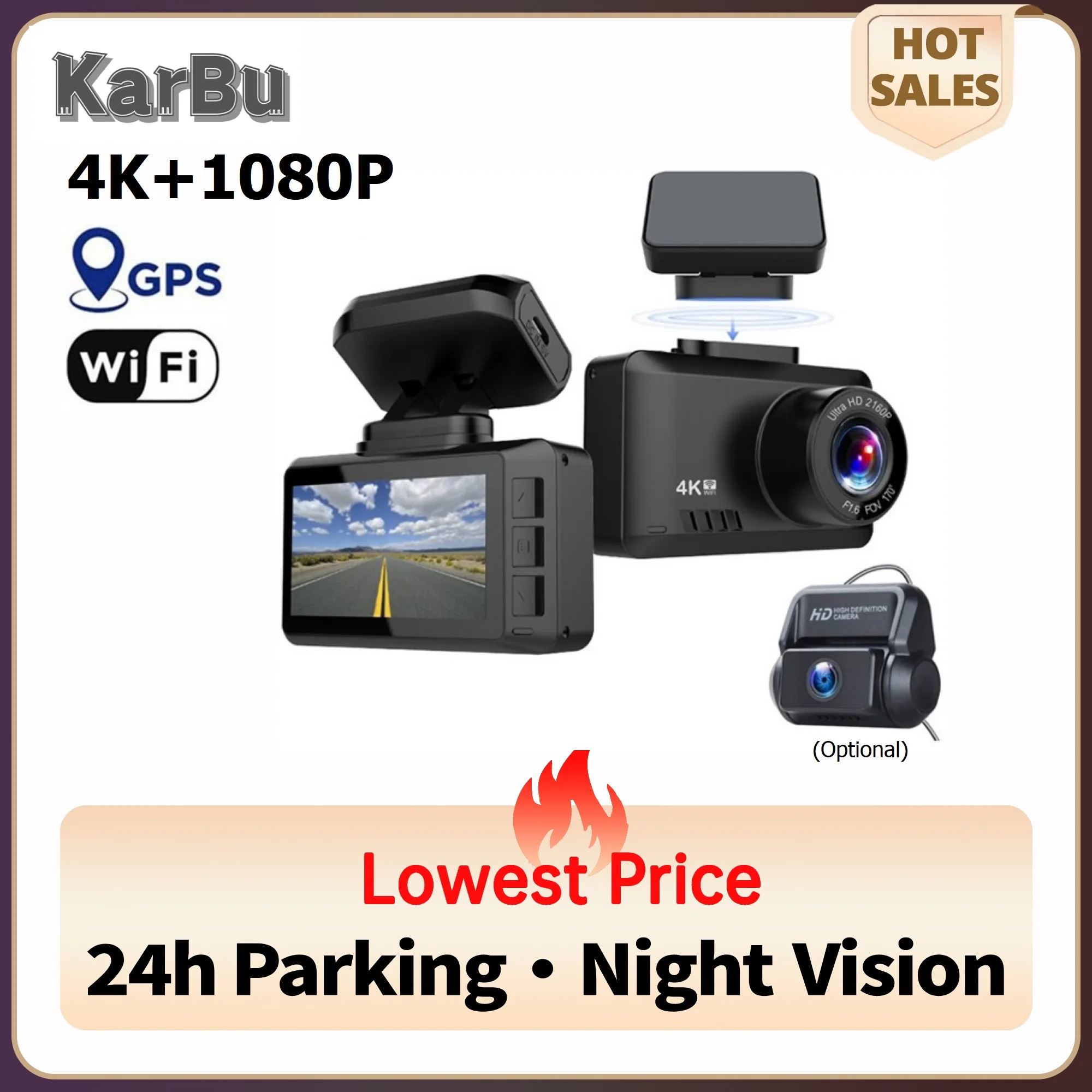 Dash Cam 4K Anteriore E Posteriore Gps Wifi Mini Telecamera Per Auto Dashcam 24H Monitor Di Parcheggio Dvr Visione Notturna Rejestrator Samochodowy
