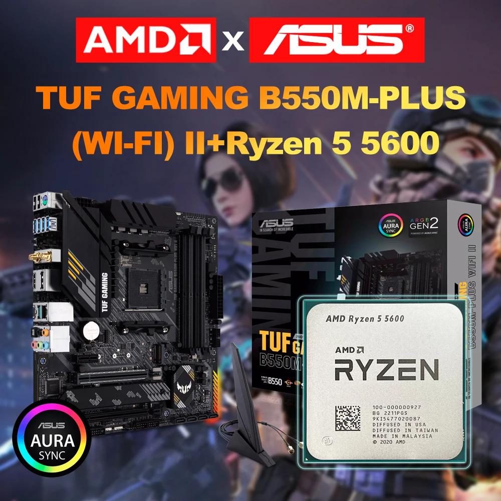 Amd Nuovo Processore Di Gioco Cpu Ryzen 5 5600 R5 5600 Socket Am4 Ddr4 Amd Ryzen Cpu + Asus Nuova Scheda Madre Tuf B550M Plus Wifi Ii