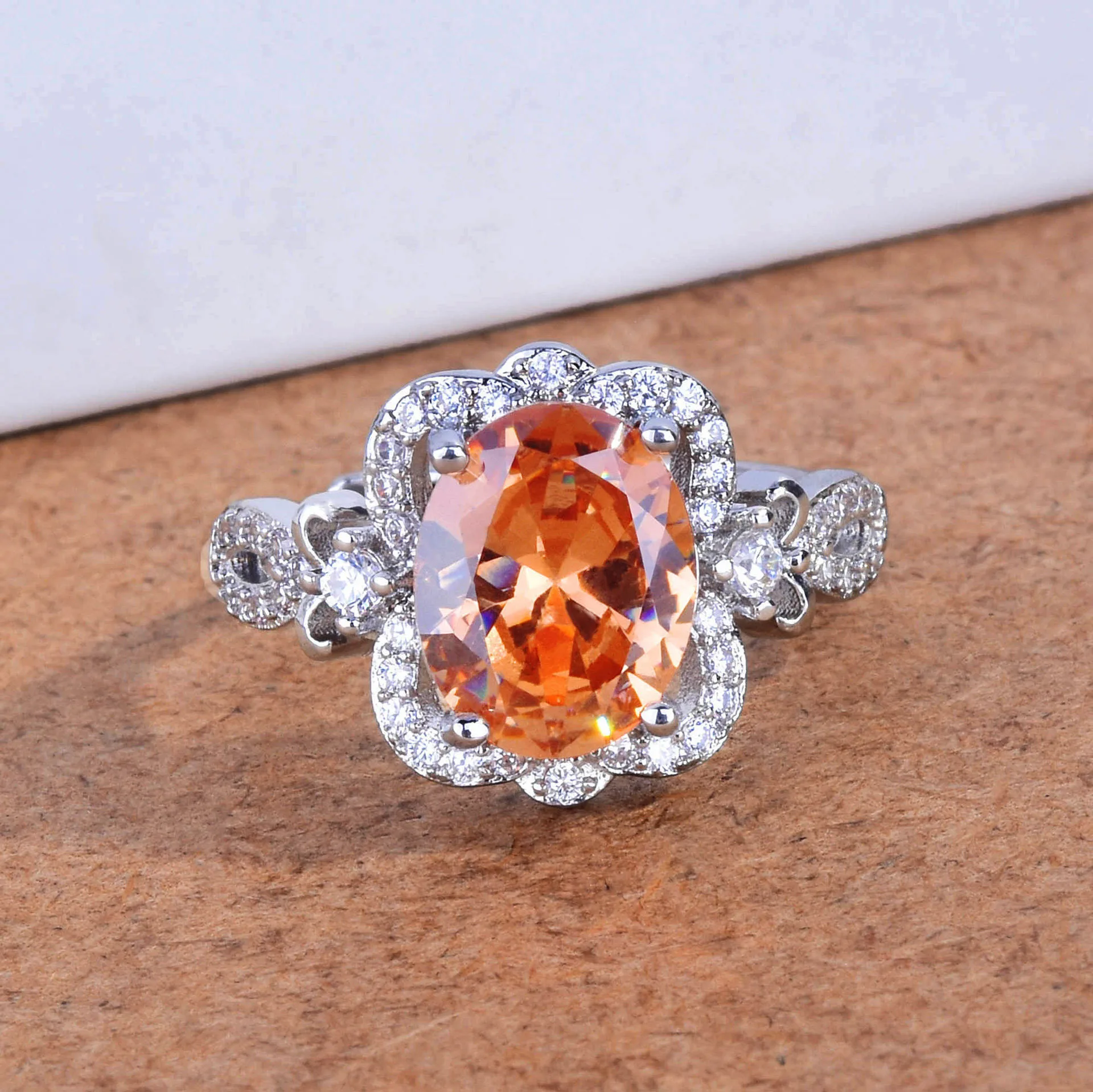 Douyin Live Orange Red Sun Never Set Stone Ring Imitazione Fanta Stone Padparadscha Open Colored Treasure Ring Female