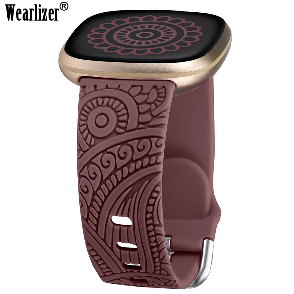 Wearlizer Fascia Con Incisione Floreale Per Fitbit Versa 4/Sense 2/Versa 3/Sense Soft Silicone Sport Solo Loop Strap Per Sense 2/Sense