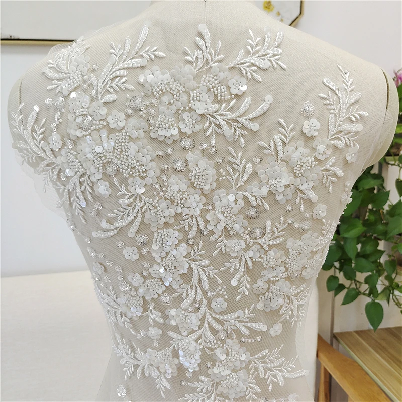 Appliques Di Pizzo Con Perline Di Fiori Di Lusso 3D Per Abiti Da Sposa Veli Corpetto Strass Pizzo Applique Patch Ricamo Pizzo Ropa