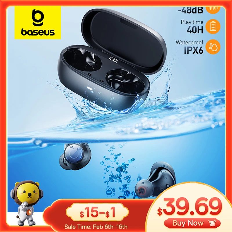 Baseus Bowie Ma10 Pro Auricolari Wireless 48Db Cancellazione Attiva Del Rumore Auricolari Bluetooth 5.3 40H Durata Della Batteria Ipx6 Impermeabile
