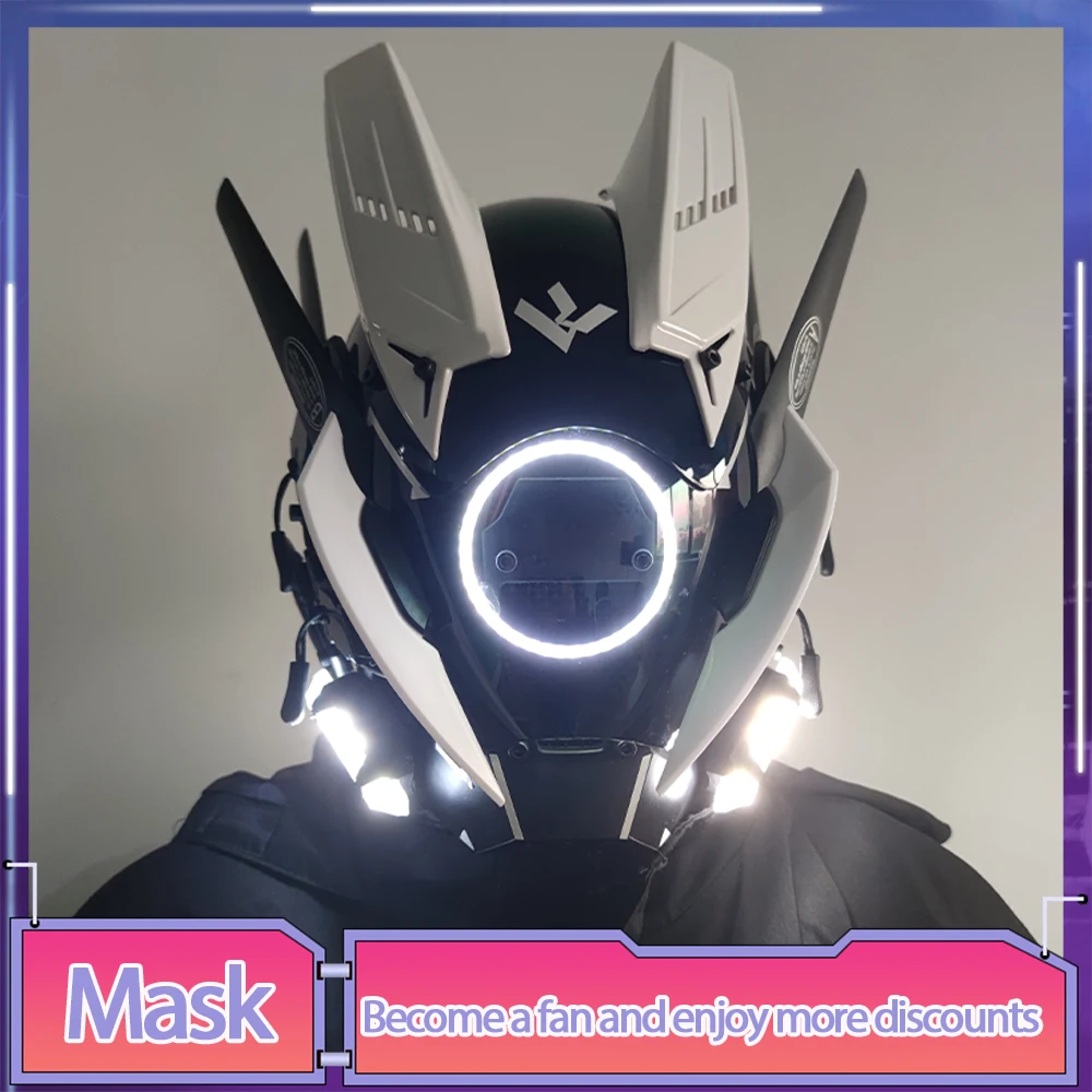 Casco Cyberpunk Cosplay Led Con Musica Per Capelli Casco Cyberpunk Maschera Cyber Punk Costume Da Uomo Casco Robot Halloween Cool Toy Gift