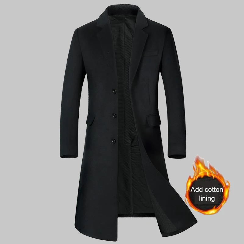Autunno E Inverno Nuovo Cappotto Di Lana Da Uomo Lungo Sopra Il Ginocchio Colletto Del Vestito Con Cappotto Di Lana Addensato Di Cotone Cappotto Da Uo