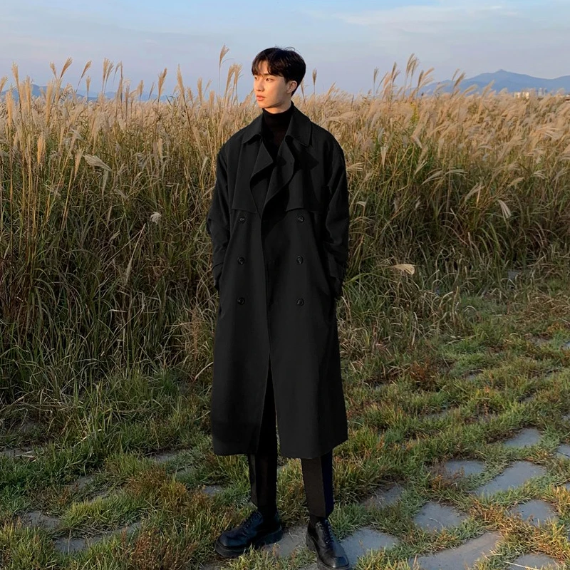 Trench Brand New Spring Trench Coreano Moda Uomo Soprabito Maschile Lungo Giacca A Vento Streetwear Uomo Cappotto Abbigliamento Esterno