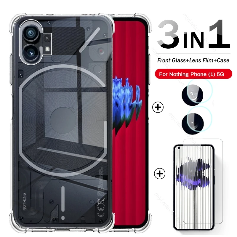 3In1 Camera Lens Screen Protector Tempered Glass Case For Nothing Phone Nothingphone 1 5G A063 5G 6.55" Soft Silicone Back Cover