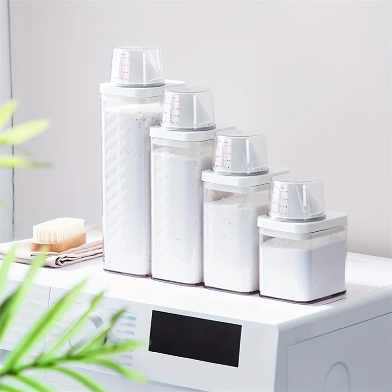 Dispenser Di Detersivo Per Bucato Ermetico Contenitore Per Polvere Contenitore Per Detersivo In Polvere Trasparente Con Coperchi Barattolo 700/1100/15