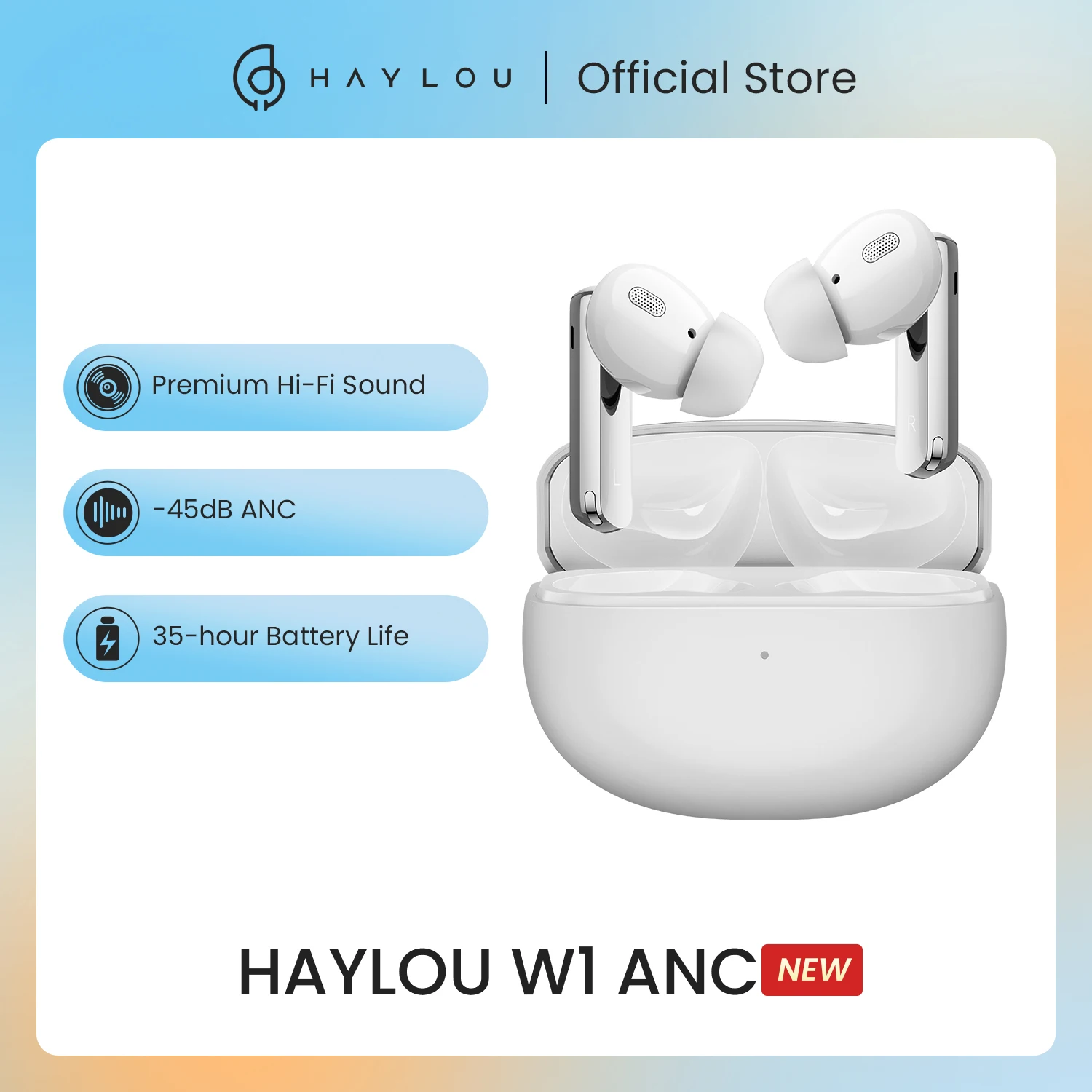 Haylou W1 Anc True Wireless Earbuds -45Db Anc Bluetooth 5.3 Headset Premium Hi-Fi Sound 35 Ore Di Durata Della Batteria Cuffie Wireless