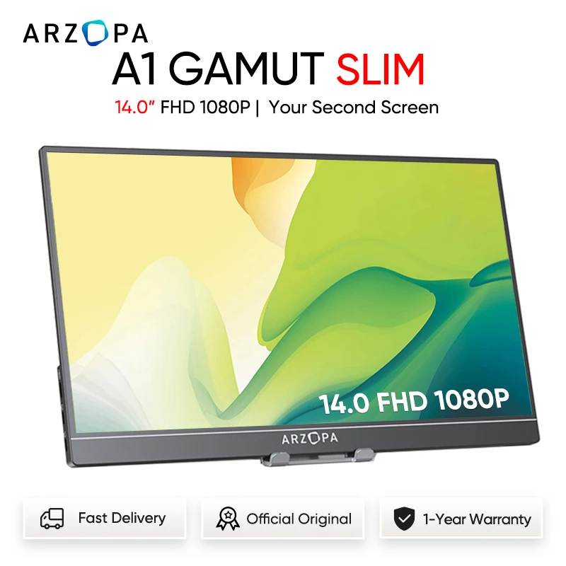 Arzopa 14.0 ''1080P Fhd Ips Monitor Portatile Ultrasottile Con Usb C Hdmi Secondo Schermo Esterno Per Mac,Laptop,Pc,Switch,Ps,Xbox