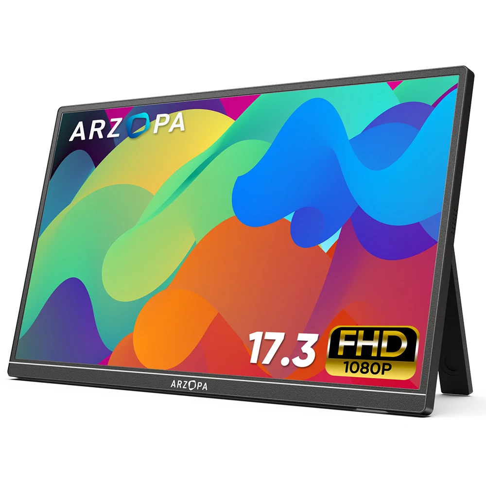 Arzopa Monitor Portatile 17.3 ''1080P Hdr Ips Altoparlanti Per Cavalletto Per Pc Mac Phone Xbox Switch Ps Hdmi Usb Schermo Esterno Per Laptop
