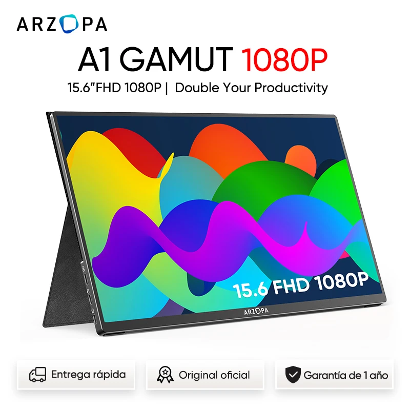 Arzopa 15.6 ''Monitor Portatile Fhd 1080P Ips Per Mac Laptop Pc Switch Xbox Ps4/5 Xbox Esterno Usb-C Mini-Hdmi Monitor Portatile