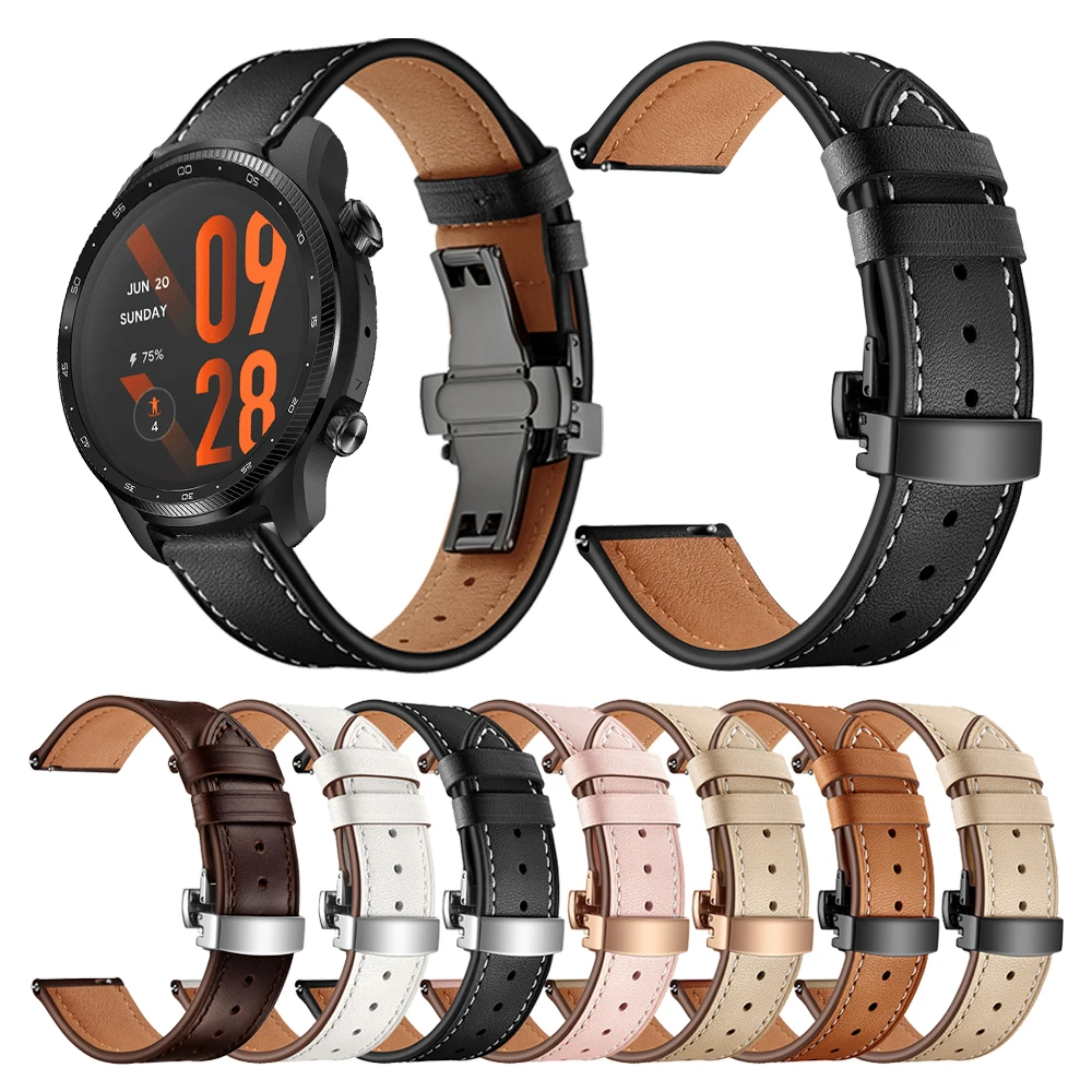 Cinturino In Pelle Con Chiusura A Farfalla Da 20Mm 22Mm Per Cinturino Ticwatch Pro 3 Ultra Gps E3/Gtx Cinturini Per Orologi Con Cinturino