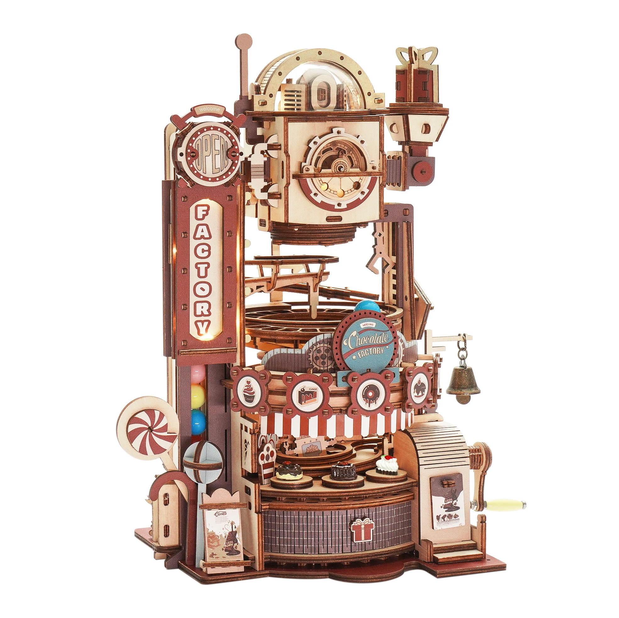 Robotime Rokr 420Pcs Fabbrica Di Cioccolato Fai Da Te 3D Puzzle In Legno Assemblaggio Marble Run Toy Regalo Per Bambini Adolescenti Adulti Lga02