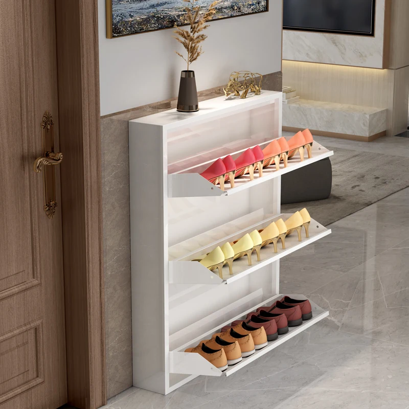 Ultra Thin Shoe Cabinet White Multi Layer Modern Simple Shoe Cupboards Narrow Corridor Zapatero Baul Entrance Furniture Cc50Xg