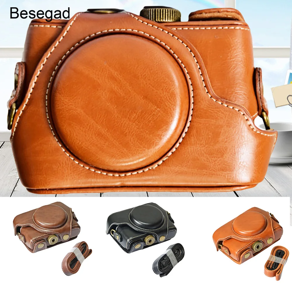 Besegad Custodia Protettiva Per Fotocamera In Pelle Pu Custodia Protettiva Con Tracolla Regolabile Per Sony Dsc Rx100 Rx 100 M1 M2 M3 M4 M5