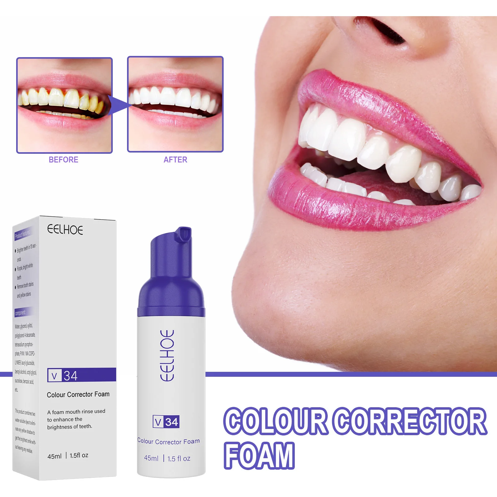 V34 Correttore Di Colore Siero Dentifricio Sbiancamento Dei Denti Denti V34 Correttore Di Colore Denti Viola Sbiancante Dentifricio Sbiancante Per Den