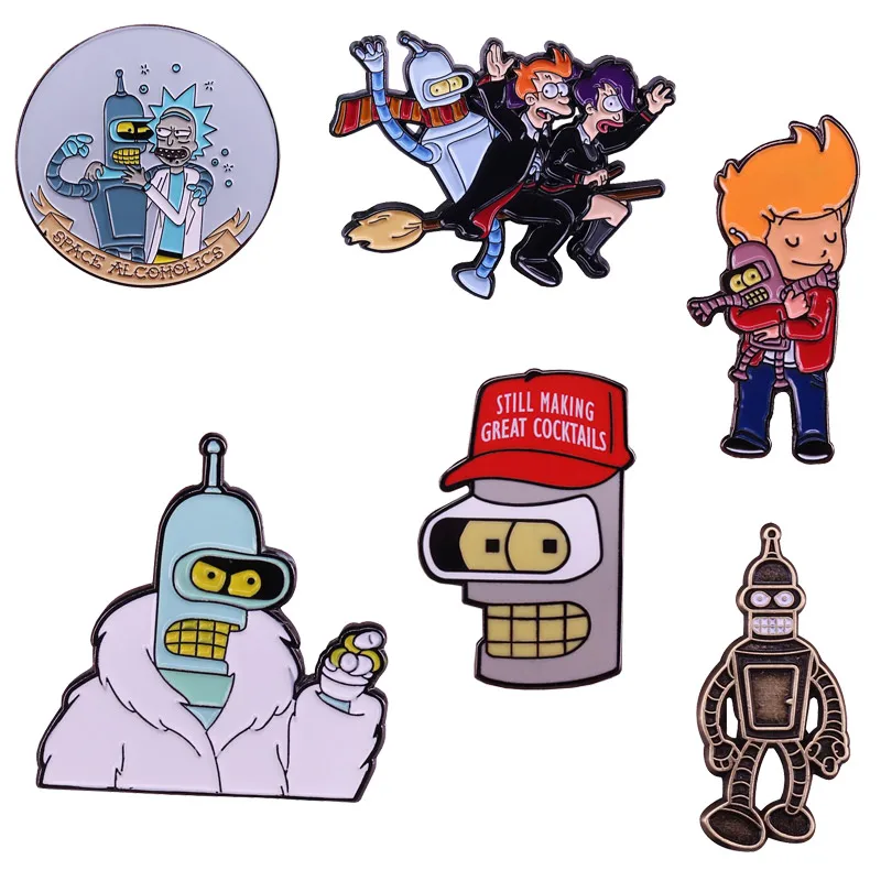 Spilla Bender Retro Combat Robot Smalto Pin Future World Adventure Bender Rick White Coat Bender