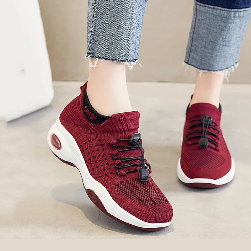 Women Casual Shoes Mesh Breathable Comfortable Air Cushion Wedge Sneakers Women Leisure  Platform Jogging Sneakers Zapatos Mujer