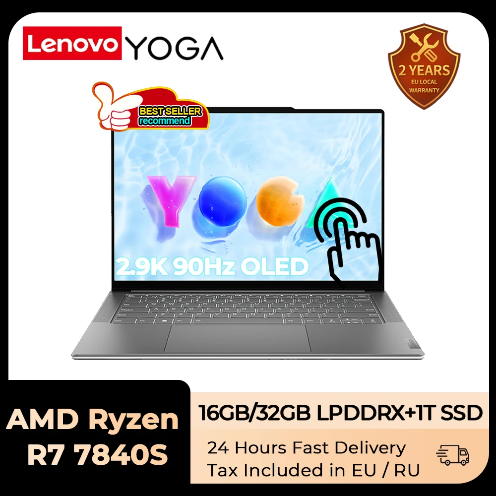 Lenovo Yoga Air14S Laptop Amd R7 7840S 16G/32Gb Ram 1T Ssd Grafica Integrata 14.5 ''2.9K 90Hz Oled Hd Touchscreen Notebook Pc