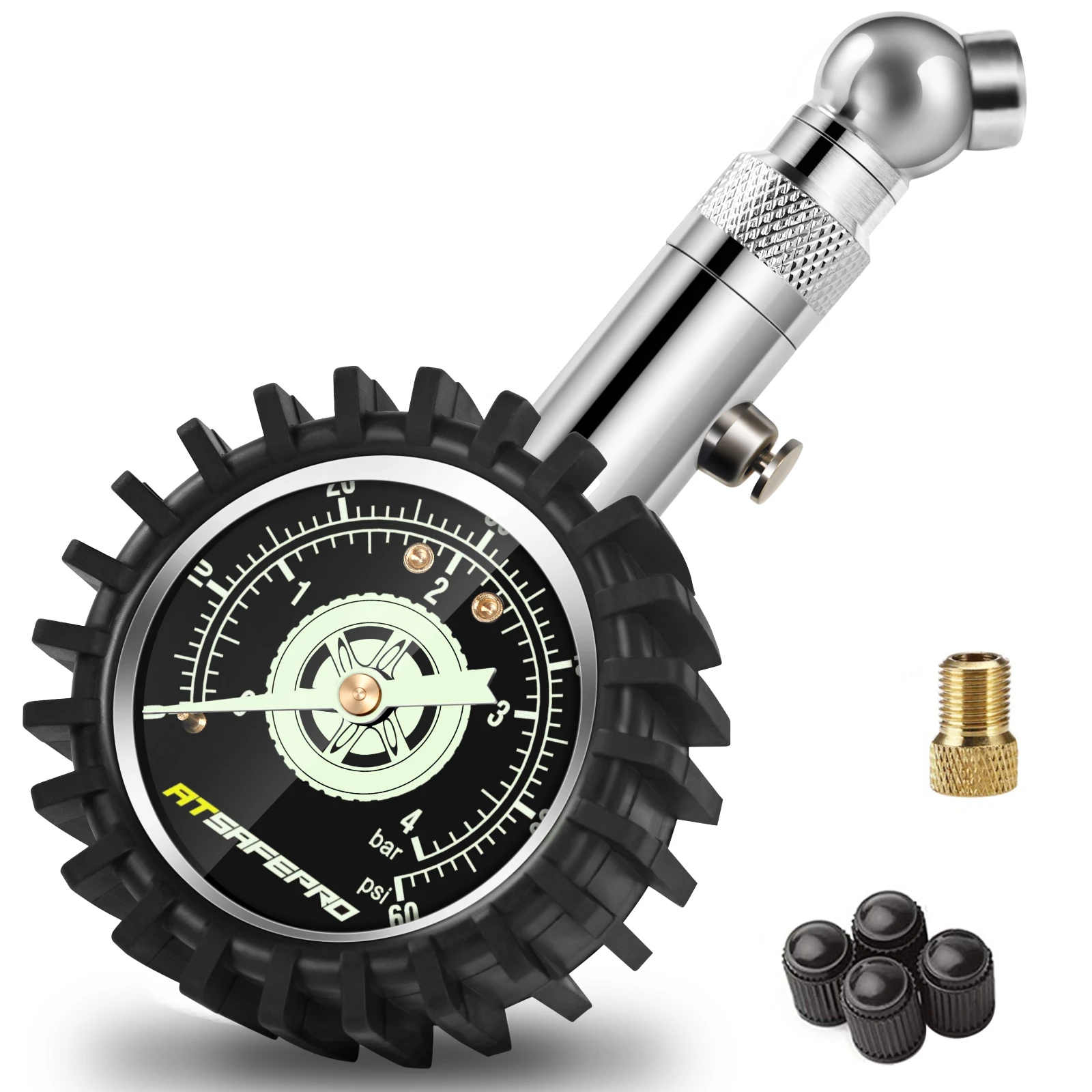 Atsafpro Manometro Pressione Gomme Misuratore Di Pressione Dei Pneumatici Calibratore Di Pneumatici Misuratore Di Pressione Controllo Misura 4Bar 60Ps