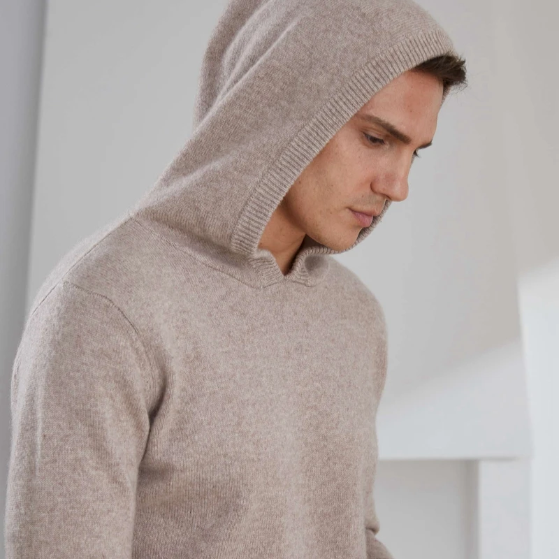 Pullover Da Uomo In Cashmere A Maniche Lunghe Lavorato A Maglia Con Cappello, Maglioni Caldi E Spessi, Maglioni Da Uomo, Top Grade, Inverno, Nuovo