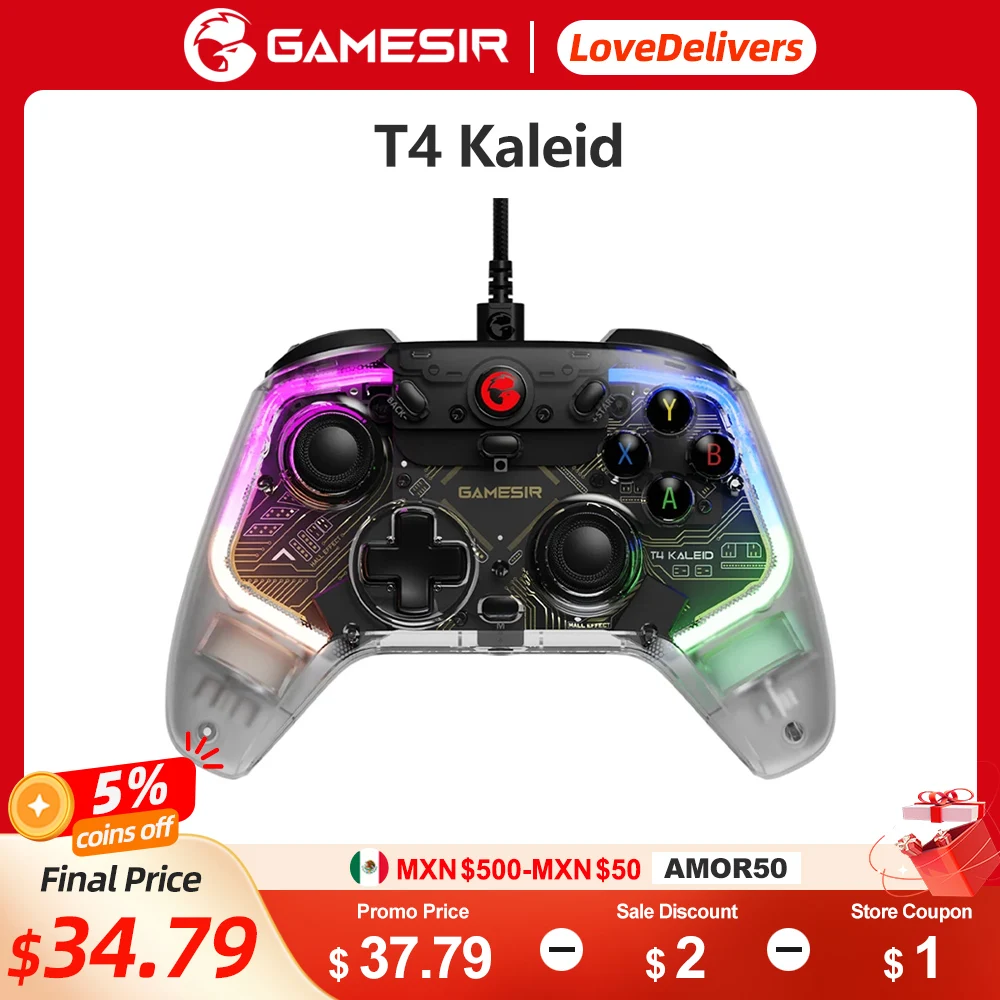 Gamesir T4 Kaleid Controller Cablato Trasparente Gamepad Con Effetto Hall Per Pc Switch Android Tv Box, Joystick Plug And Play