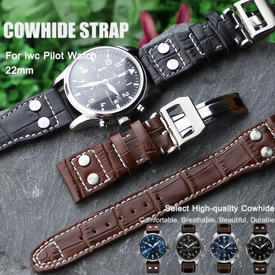 Cinturino Per Orologio In Vera Pelle Da 22Mm Per Cinturino Iwc Mark Big Pilot Strap Rivet Wristband Iwc Portugieser Cinturino Nero Marrone