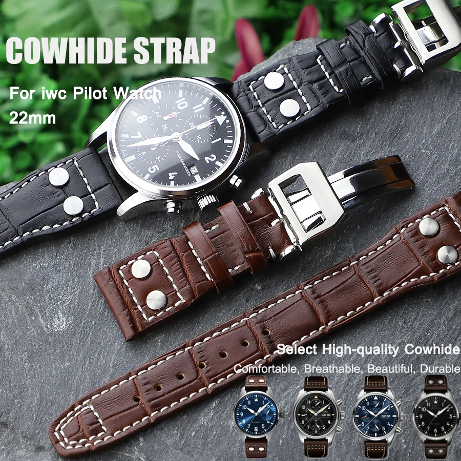 Cinturino Per Orologio In Vera Pelle Da 22Mm Per Cinturino Iwc Mark Big Pilot Strap Rivet Wristband Iwc Portugieser Cinturino Nero Marrone