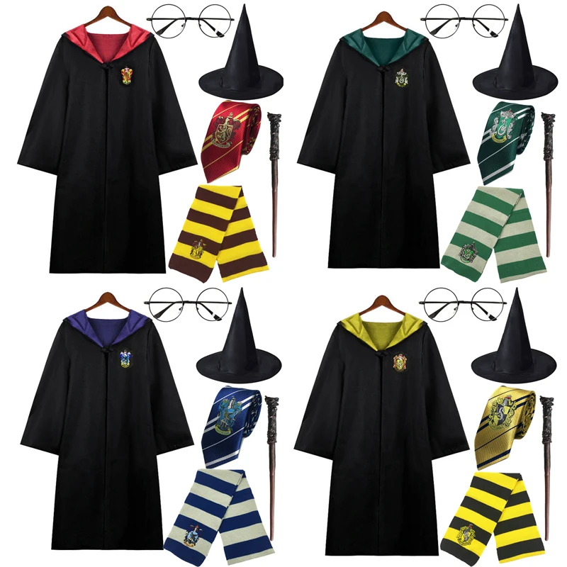 Harried Cosplay Hogwarts Magic School Robes Cos Halloween Cape Adult Kids Costume Donna Uomo Wizard Hat Tie Sciarpa Regali