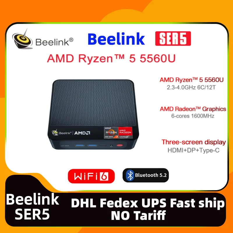 Nuovo Beelink Ser5 Amd Ryzen 5 5560U Gaming Mini Pc Office Home Design Mini Pc Ram 16Gb Ssd 1Tb Wifi6 Dp Pc