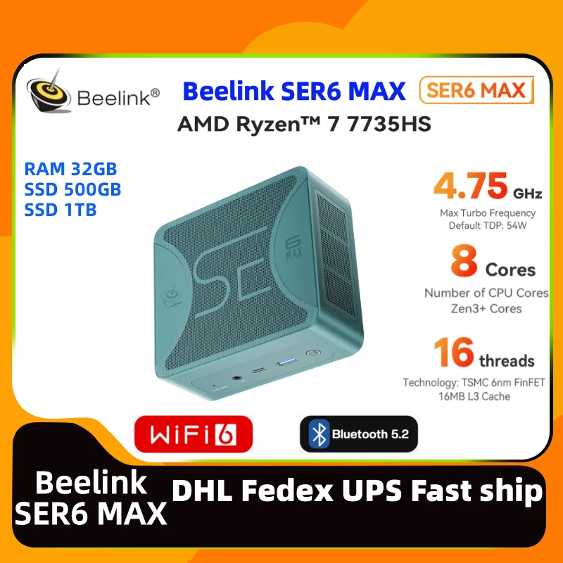 Beelink Ser6 Max Amd Ryzen7 7735Hs Mini Pc Ram 32G Ssd 500G Ddr5 Wifi6 Office Dp Office Home Gaming Mini Pc Beelink Ser6Max