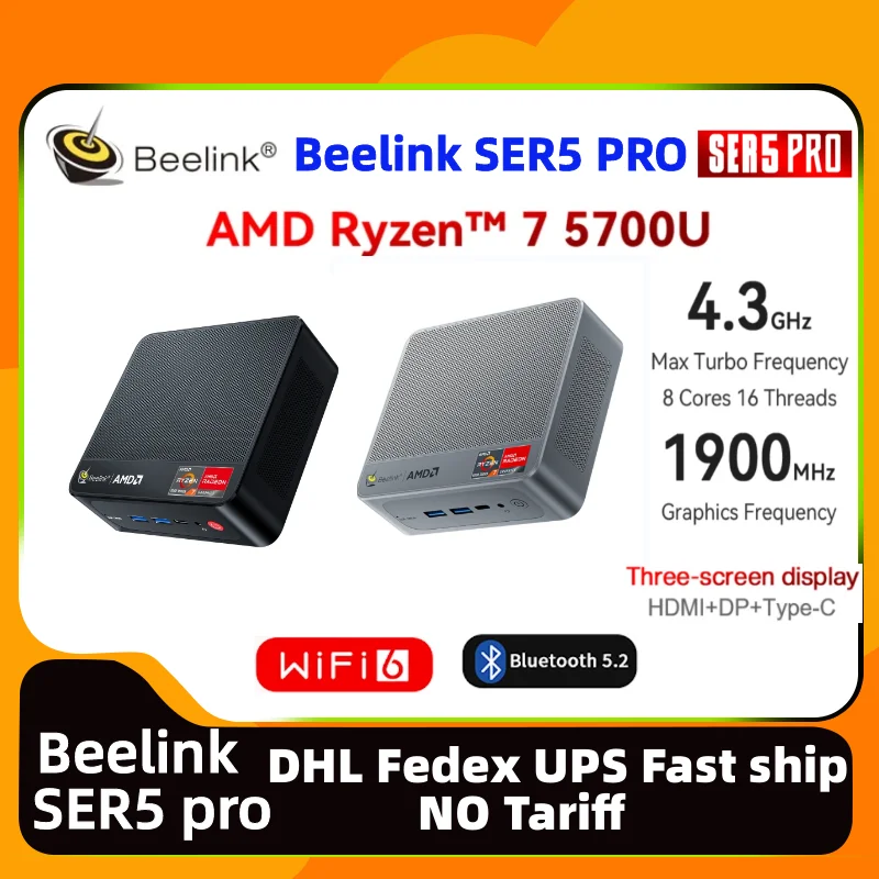 Beelink Ser5 Pro Amd Ryzen7 5700U 4K Triplo Display Wifi6 Dp Per Gaming Home Office Business Mini Beelink Ser5Pro 5700U Mini Pc