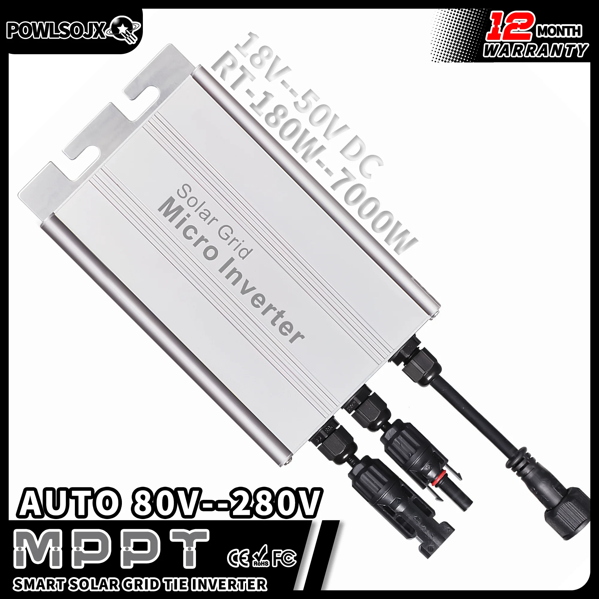 Powlsojx Solar Grid Tie Micro Inverter Mppt Smart Micro Pv System 180W 500W 700W Dc 18V-50V A Ac Output 120V/230V Auto