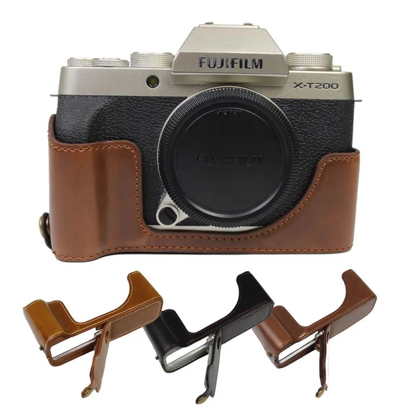 Protective Pu Leather Half Set Bottom Case For Fujifilm X-T200 Fuji Xt200 Camera Base Shell Cover
