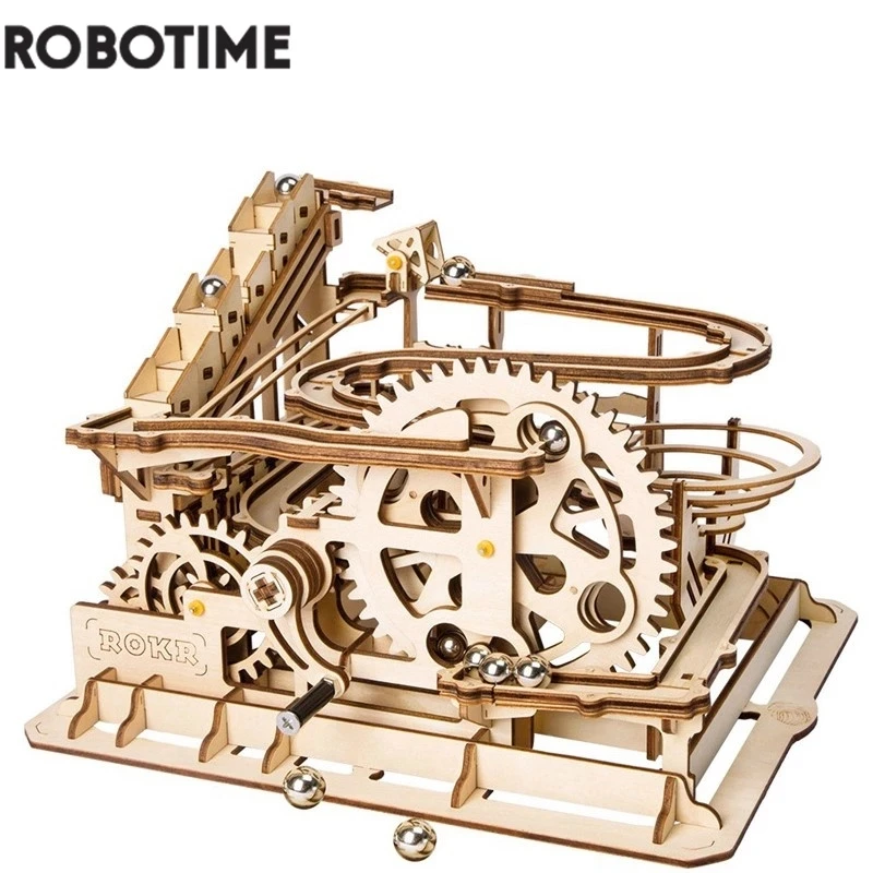 Robotime Rokr 4 Tipi Marble Run Ruota D'Acqua Fai Da Te Modello In Legno Building Block Kit Assemblaggio Giocattolo Regalo Per Bambini Dropship Per Ad
