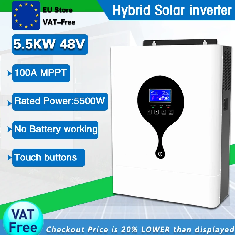 L'Inverter Solare Ibrido Off-Grid Da 5500W 48V Integrato 100A Mppt Pv 140-500Vdc Il Monitor Wifi Può Funzionare Senza Batteria