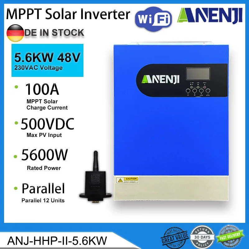 Anenji 5.6Kw Inverter Solare 48V 220V Inverter Ibrido Onda Sinusoidale Pura Off Grid Pv 500V 100A Mppt Regolatore Di Carica Solare Parallelo