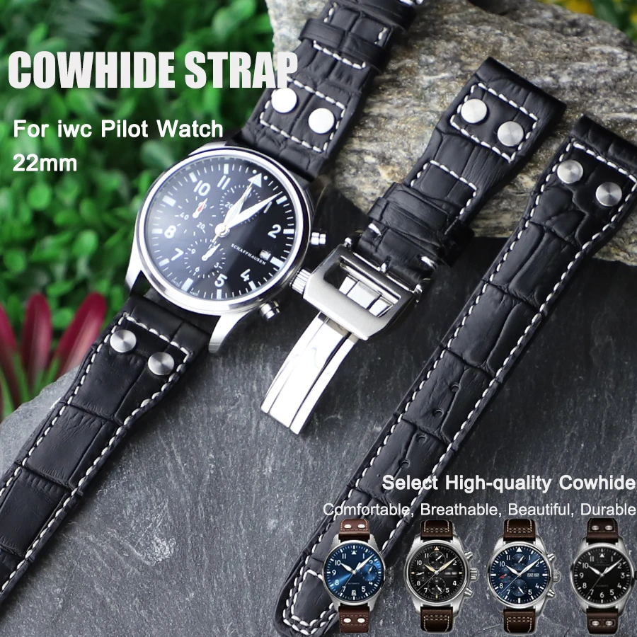 Cinturino Per Orologio In Pelle Da 22Mm Per Cinturino Iwc Mark Big Pilot Bracciale Rivet Wristband Iwc Portugieser Accessori Per Cinturini