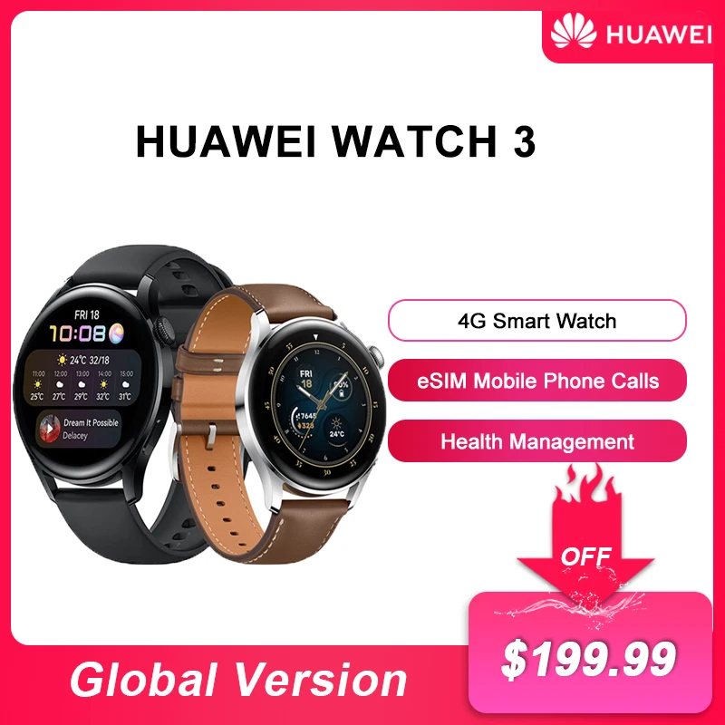 Nuovo Orologio Huawei Originale 3 Smartwatch Sportivo Attivo Esim Chiamata Indipendente Harmonyos Rilevamento Della Temperatura Corporea Orologio Nfc
