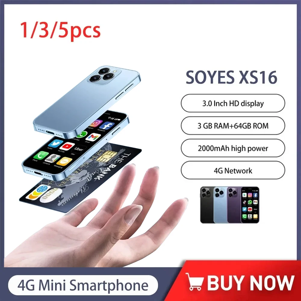 1/3/5 Pz Soyes Xs16 Mini Smartphone 3Gb + 64Gb Telefoni Cellulari Android 10 Dual Sim Standby 2000Mah 5Mp 3.0 Pollici 4G Mini Touch Phone