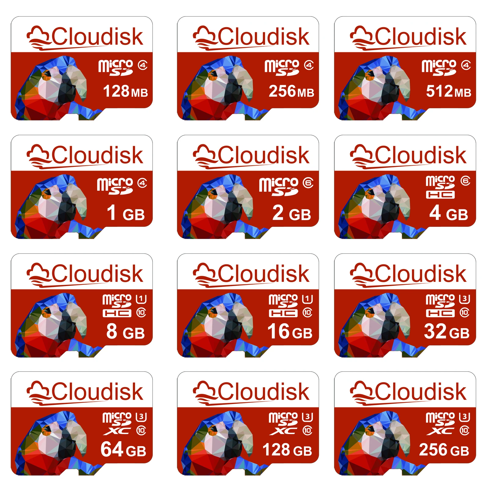 Scheda Di Memoria Cloudisk 128Gb 256Gb U3 Parrot Motif Tf Micro Sd Card 64Gb 32Gb 16Gb 8Gb 4Gb 2Gb 1Gb C10 Per Tablet Telefono