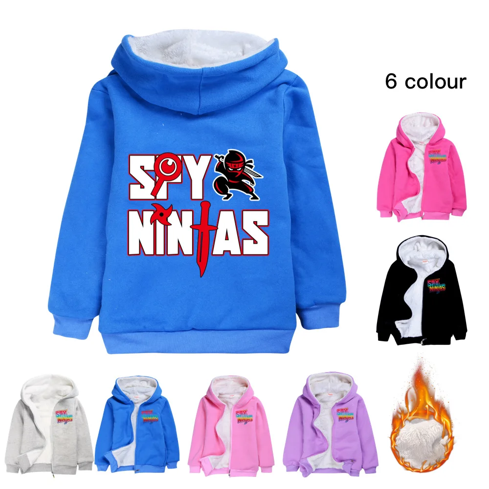 Spy Ninjas Fashion Children Coat Winter Outfit For Boys Winter Jacket Cotton Cartoon Casual Hooded Toddler Girl Winter Clothes