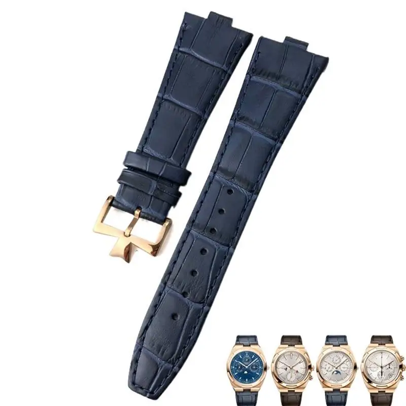 Pcavo 25-8Mm Genuine Leather Convex Interface Watch Strap,For Vacheron Constantin Overseas Black Blue Brown Bamboo Grain Watch