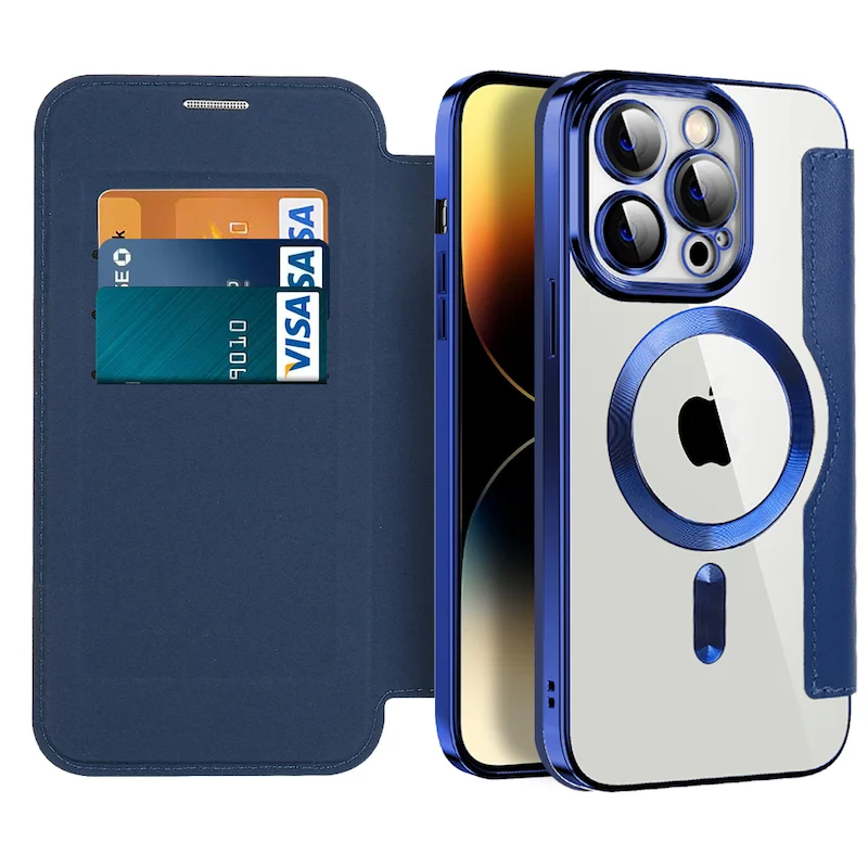 Nuovo Per Magsafe Wallet Card Holerd Case Per Iphone 14 13 12 11 Pro Max Magnetic Leather Wallet Card Bag Cover Trasparente Per Telefono