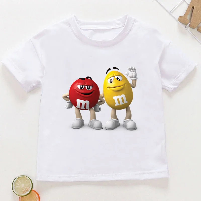 Vendita Calda M & M'S Chocolate Bean Print Funny Kids T Shirt Girls Summer Tops Baby Boys Clothes Cartoon Children T-Shirt Manica Corta