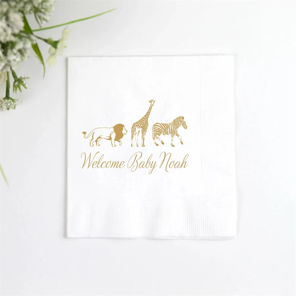 50Pcs Zoo Animals Welcome Tovaglioli Personalizzati Per Baby Shower, Safari Baby Shower, Zoo Baby Shower, Baby Zoo Animals