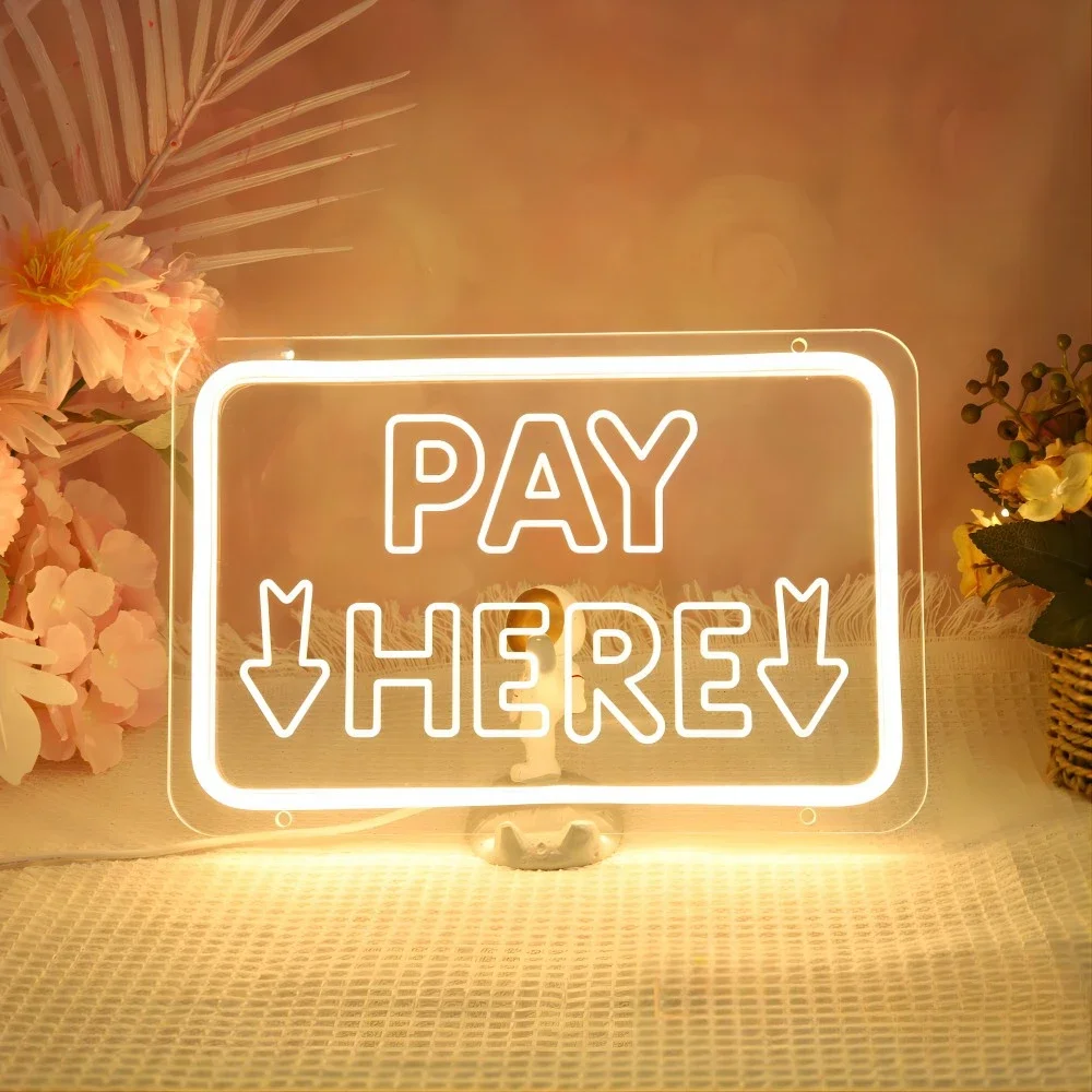 12 Colori Pay Here Neon Sign Personlity Led Lights For Gamer Room Decoration Grinch Restaurant Wall Panels Decor Support Custom
