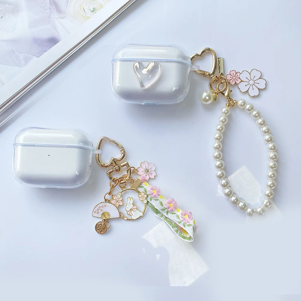 Per Oppo Enco Air 3 / Free 3 /Enco Play Cover Fashion Lace Flower Pearl Portachiavi E Custodia Per Auricolari In Silicone Per Oppo Enco Free3