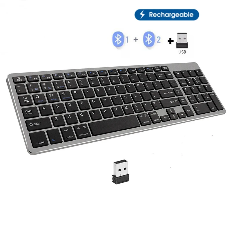Tastiera Wireless Multi Dispositivo Tastiera Bluetooth Wireless Ricaricabile Compatibile Con Windows 7/8/10/ Laptop/Tablet/Macbook Pc
